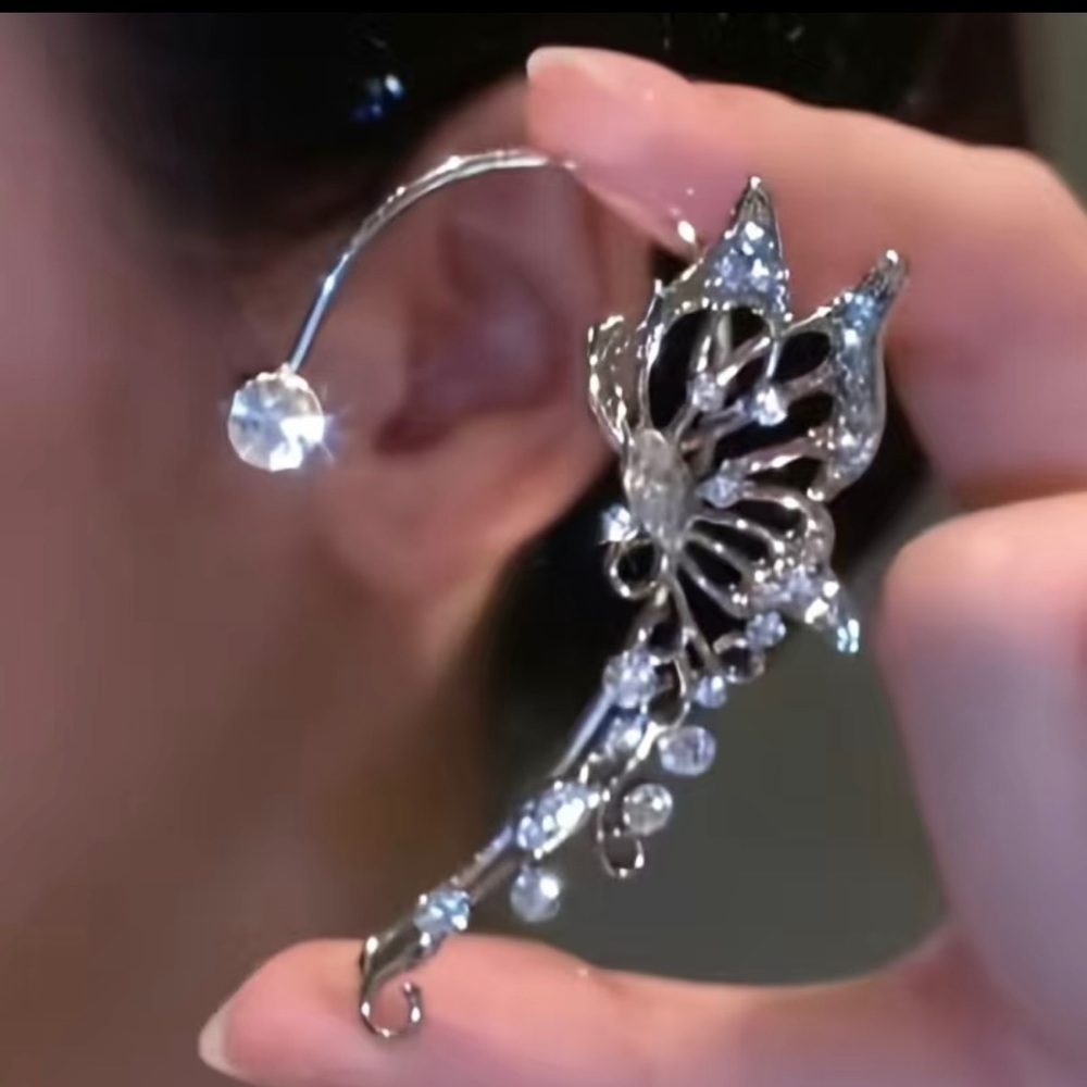 Shiny Zircon Butterfly Ear Cuff Shiny Earring Left Ear
